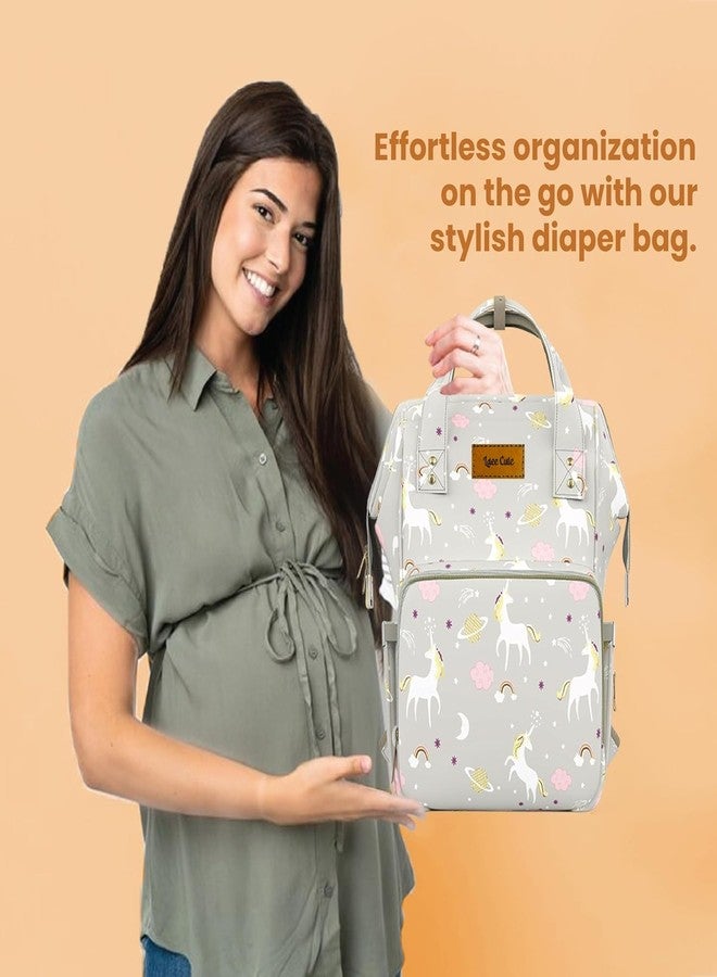 Laee cute Diaper Bag for New Born Baby/Maternity Bags for Mother with Multi Compartments, Insulated Bottle Pockets (GREY UNICORN) - Image 5