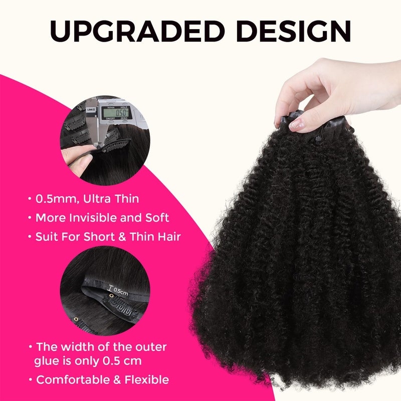 Lashey Clip in Hair Extensions Real Human Hair 16 Inch 110g 7pcs Afro Kinky-Curly Human Hair Clip Ins 4c Natural Black Hair - Image 4