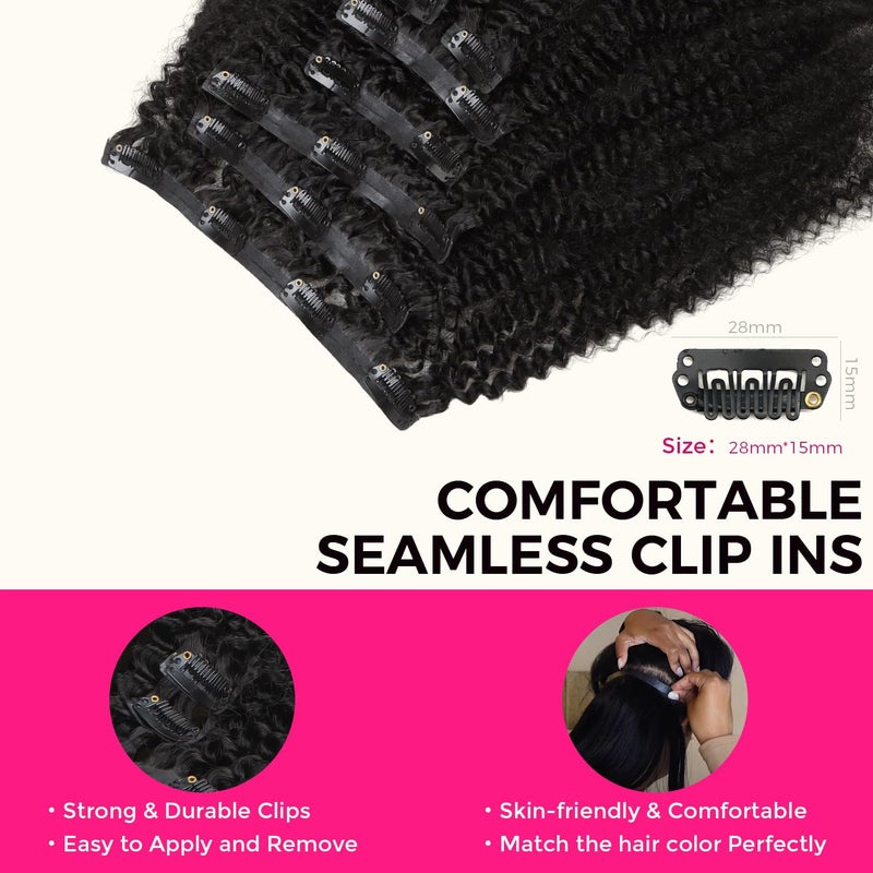 Lashey Clip in Hair Extensions Real Human Hair 16 Inch 110g 7pcs Afro Kinky-Curly Human Hair Clip Ins 4c Natural Black Hair - Image 5