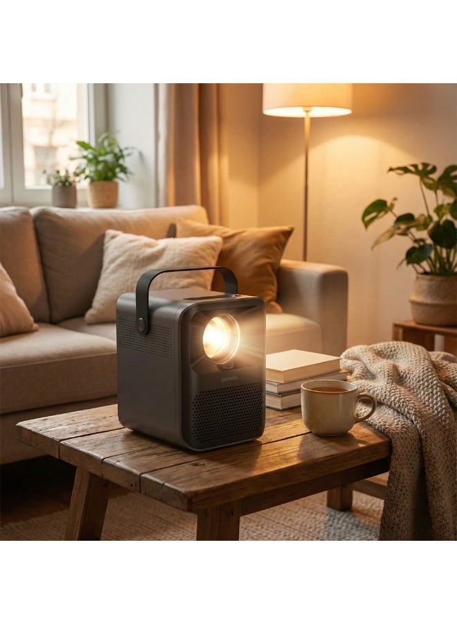 بورودو بروجكتور محمول Full HD بحجم 100"، نظام تشغيل أندرويد وتطبيقات مدمجة، عكس لاسلكي، مدة تشغيل تصل إلى 70 دقيقة، منافذ USB/HDMI/AUX ومكبر صوت، جهاز تحكم عن بُعد مرفق - أسود - Image 5