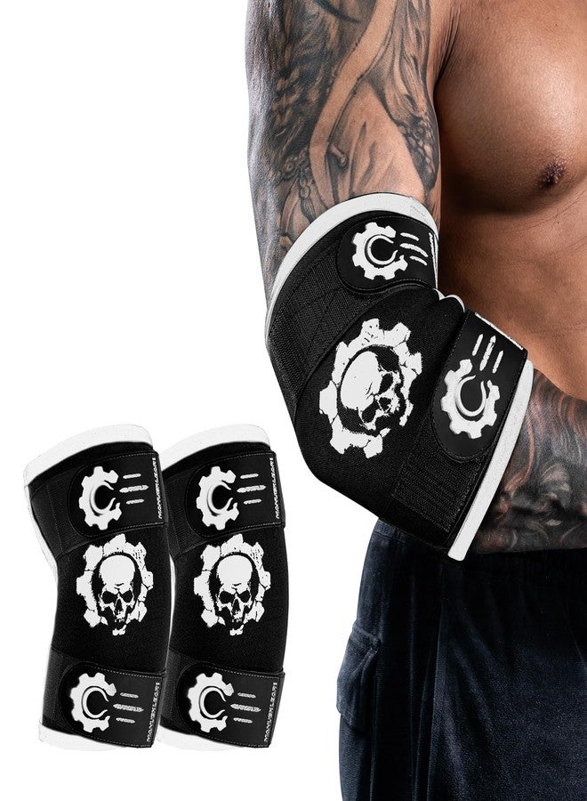 M MANUEKLEAR MANUEKLEAR 5mm Neoprene Weight Lifting Elbow Sleeves for Men (1 Pair), Elbow Sleeves Weightlifting Men with 2 Adjustable Compression Straps for Bench and Powerlifting & Weightlifting (Shiny Black, XXL (11.8-12.6in)) - Image 1