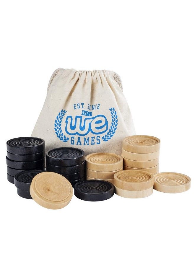 WE Games Checkers Pieces Only Wooden Checker Board Game Pieces 24 Brown And Natural Stackable Player Pieces With A Drawstring Storage Bag 2 Inch Diameter Carved Versatile Game Pieces  - Image 2