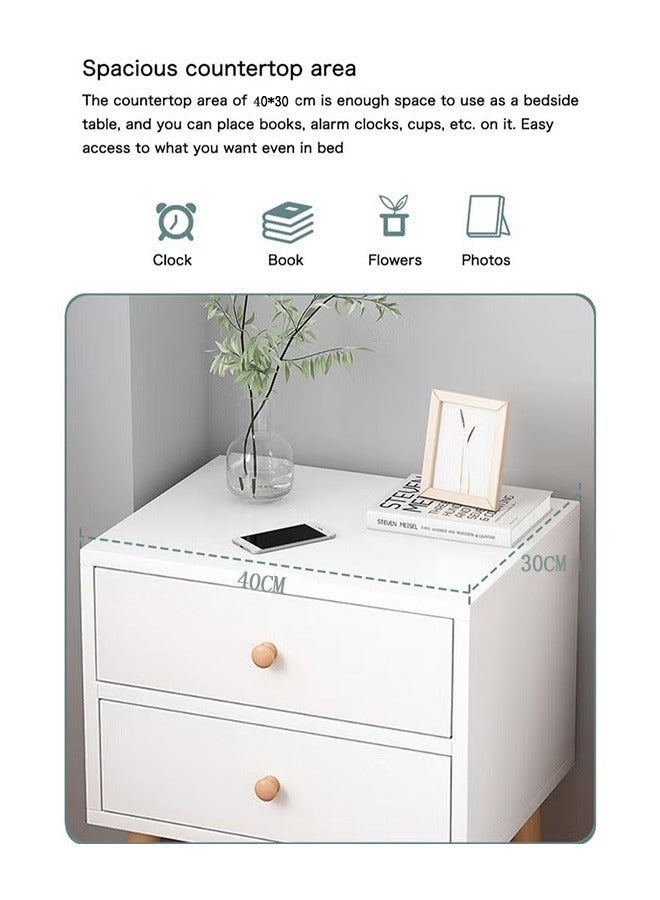 Bukela Nightstand Table with 2 Drawers Bedside Cabinets Small Side Table with Solid Wood Legs for Bedroom Office Living Room Modern Bedside Table Easy Assembly White 40*30*59cm - Image 2