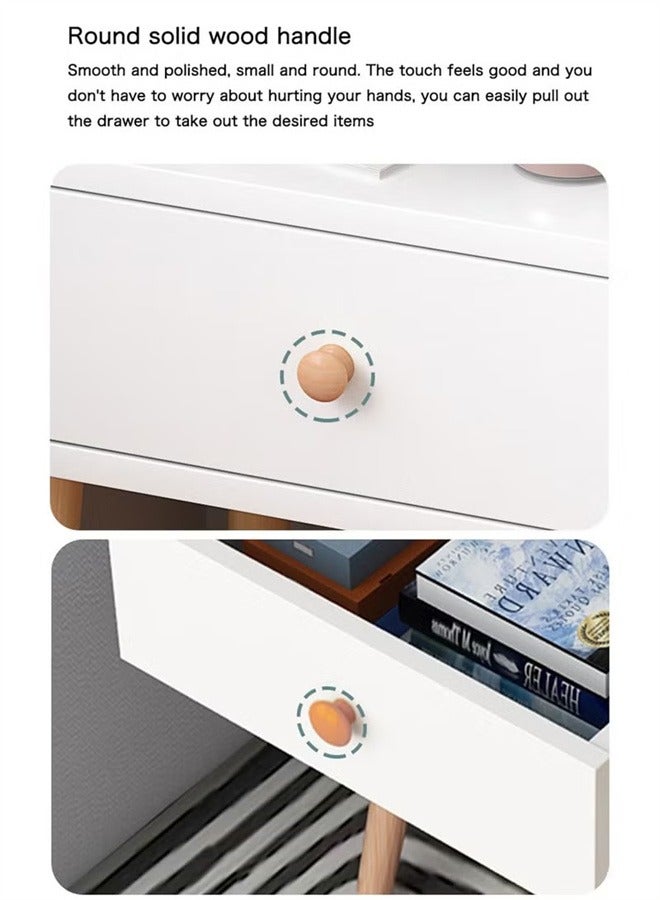Bukela Nightstand Table with 2 Drawers Bedside Cabinets Small Side Table with Solid Wood Legs for Bedroom Office Living Room Modern Bedside Table Easy Assembly White 40*30*59cm - Image 5