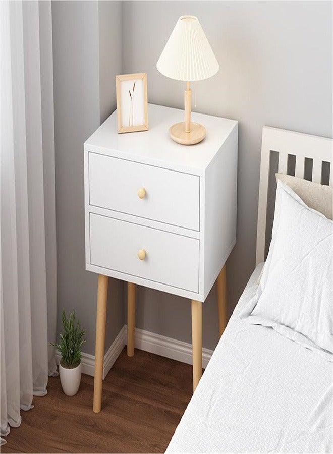 Bukela Nightstand Table with 2 Drawers Bedside Cabinets Small Side Table with Solid Wood Legs for Bedroom Office Living Room Modern Bedside Table Easy Assembly White 40*30*59cm - Image 1