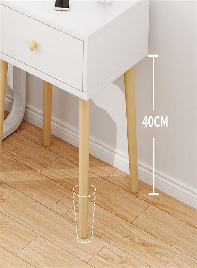 Bukela Nightstand Table with 2 Drawers Bedside Cabinets Small Side Table with Solid Wood Legs for Bedroom Office Living Room Modern Bedside Table Easy Assembly White 40*30*59cm - Image 4