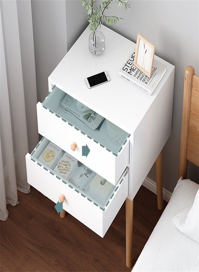Bukela Nightstand Table with 2 Drawers Bedside Cabinets Small Side Table with Solid Wood Legs for Bedroom Office Living Room Modern Bedside Table Easy Assembly White 40*30*59cm - Image 3