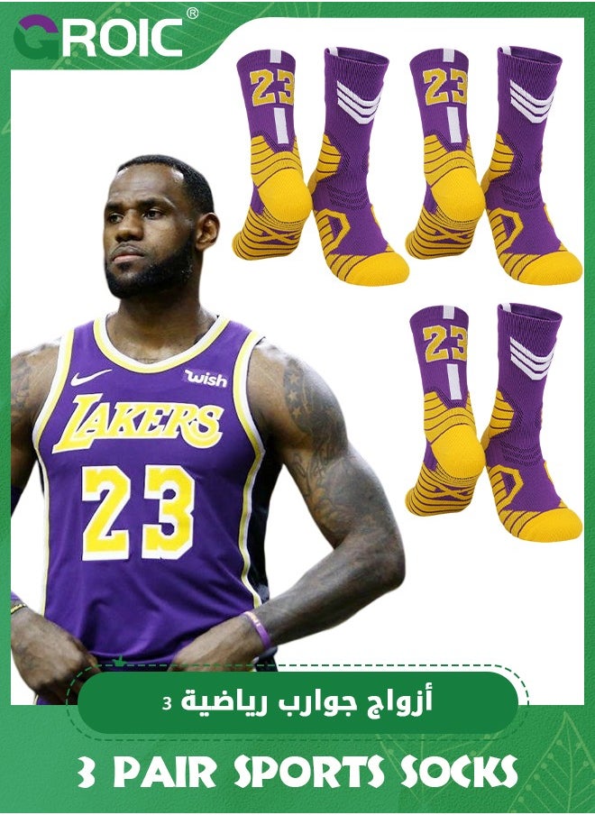 GROIC 3 Pair Elite Basketball Socks, Athletic Socks with 3D Ankle Protection, Football Socks & Running Socks, Compression Cushion Sport Socks Unisex  - Image 1