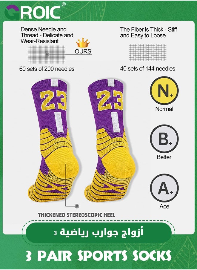 GROIC 3 Pair Elite Basketball Socks, Athletic Socks with 3D Ankle Protection, Football Socks & Running Socks, Compression Cushion Sport Socks Unisex  - Image 4