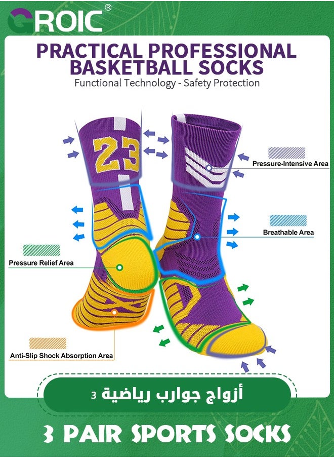 GROIC 3 Pair Elite Basketball Socks, Athletic Socks with 3D Ankle Protection, Football Socks & Running Socks, Compression Cushion Sport Socks Unisex  - Image 2