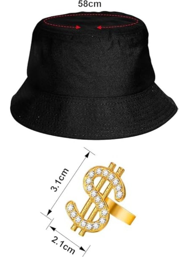 Hip Hop Costume Kit, 80s/90s Rapper Accessories, Bucket Hat, Sunglasses, Gold Chain Ring Outfit for Men Women - Image 5