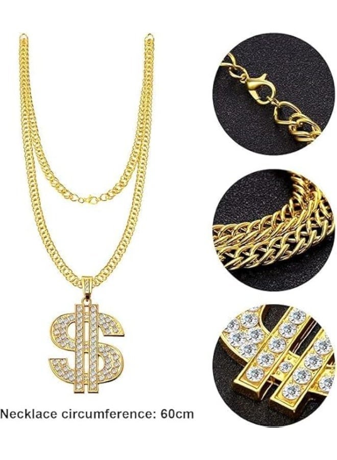 Hip Hop Costume Kit, 80s/90s Rapper Accessories, Bucket Hat, Sunglasses, Gold Chain Ring Outfit for Men Women - Image 2