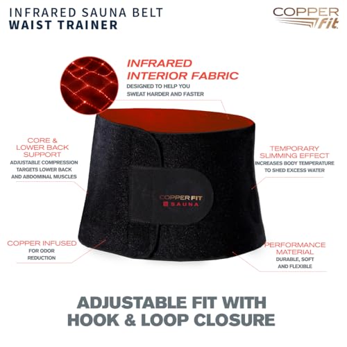 Copper Fit Infrared Sauna Belt Waist Trainer for Men Women Increases Sweat Supports Core Adjustable Compression CopperInfused Black LXL - Image 3