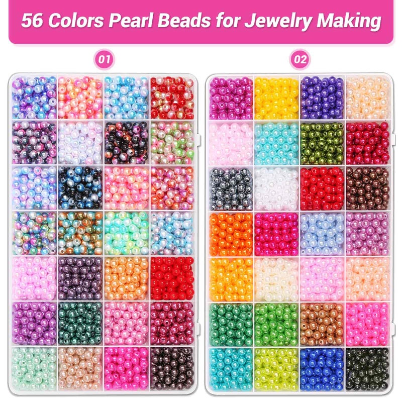 Audab 4500Pcs 6mm Pearl Beads for Bracelets Making 56 Colors, Small Round Pearl Bracelet Beads for Crafts, Jewelry, Necklace Earrings Bracelets - Image 2