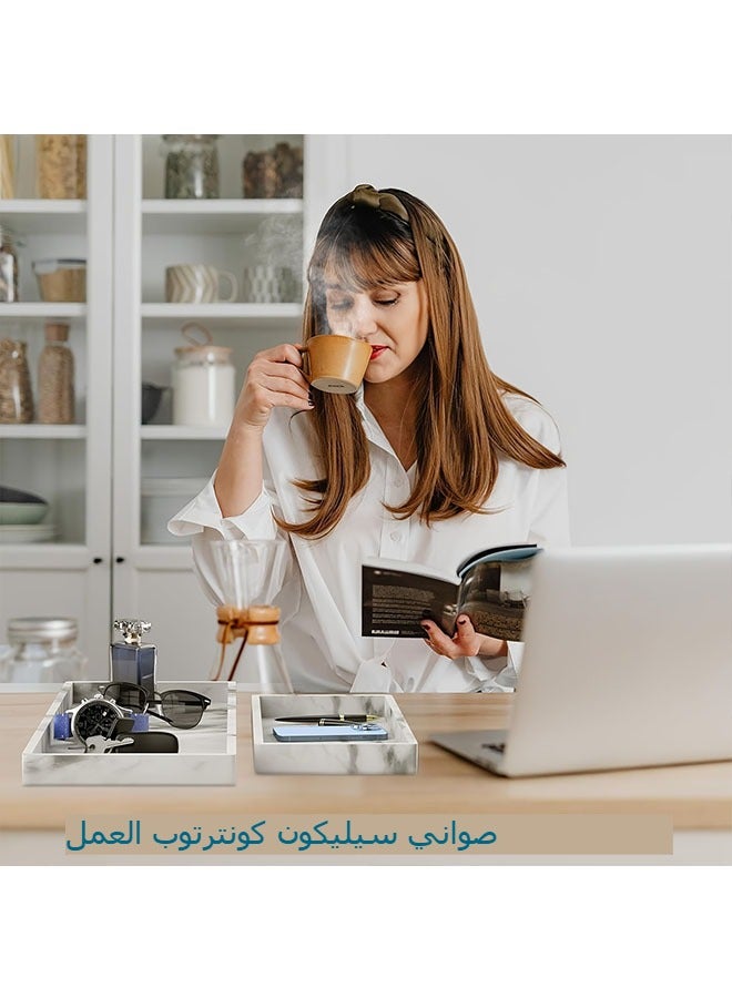 2pcs Marble Vanity Tray Silicone Bathroom Trays, Cosmetics/Jewelry Organizer Decorative Trays,  Silicone Storage Tray, Non-Ceramic for Bathroom Countertop Cosmetics, Small Oval Tray for Living Room, Bedroom, Sink, Bathtub and Kitchen Sink,Towel Tray Holds Candles, Bathroom Soap，Decorative Tray - Image 3