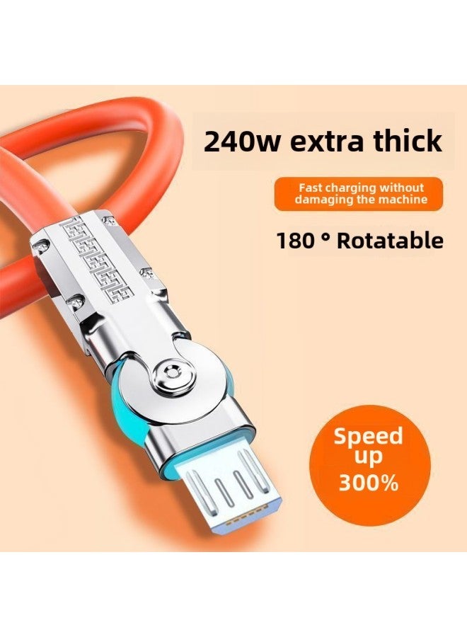 Metal Head Android Rotatable Flash Charging Data Line Fast Charging Wire 6A For Vivo Millet Huawei OPPO Glory-Color:240w Turning Wheel With Light 【millennium Orange】 Flat Round Blind Plug-【 2m 】 Upg - Image 3