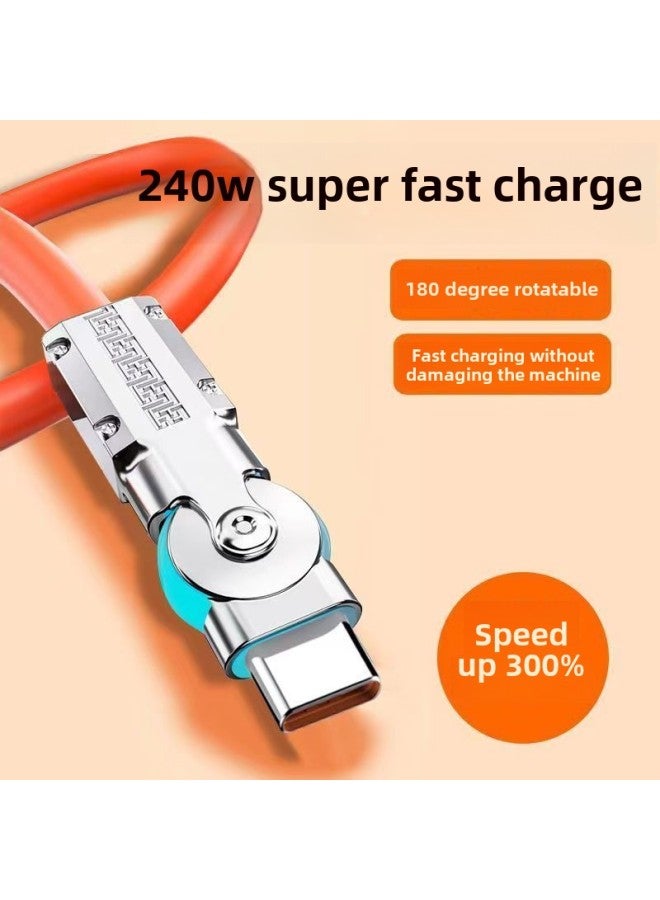 Metal Head Android Rotatable Flash Charging Data Line Fast Charging Wire 6A For Vivo Millet Huawei OPPO Glory-Color:240w Turning Wheel With Light 【millennium Orange】 Flat Round Blind Plug-【 2m 】 Upg - Image 1