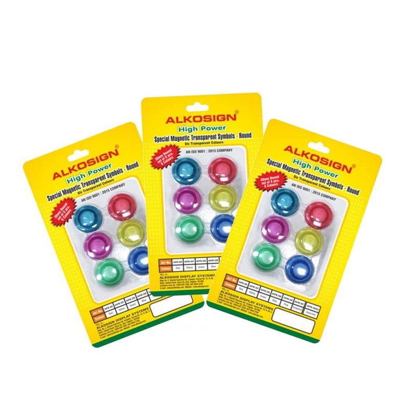 ALKOSIGN High Power Button Magnet with Plastic Cover, Colorful Set of 18 (Size, 30 mm). for Magnetic White Board, Glass Board or Any Iron Surface Useful at Home, Office, Schools, College (Pack of 3). - Image 1