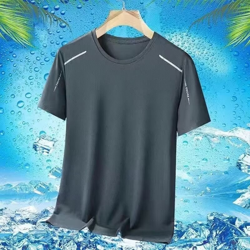 Ice Silk Mesh Short-sleeved T-shirt Mens Summer Quick-drying Sports Top Cool-feeling Running Casual Summer Elastic T-shirt Dark gray - Image 1