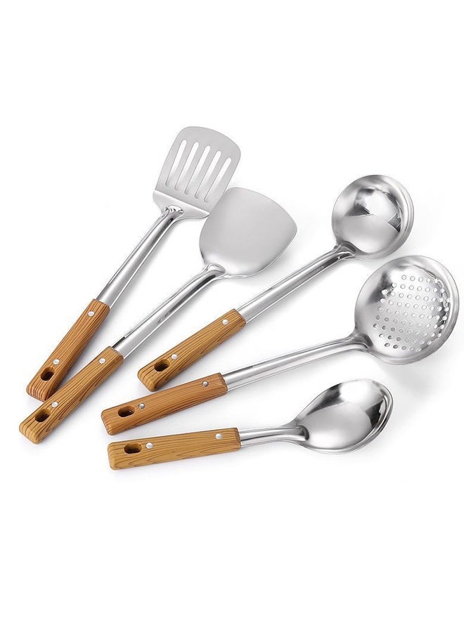 5-Piece Stainless Steel Wok Tools Spatula Cooking Utensils Set -Wok Tools Professional Set, Wooden Handle (Spoon, Spatula, Rice Spoon, Strainer, Frying Spatula) - Image 5