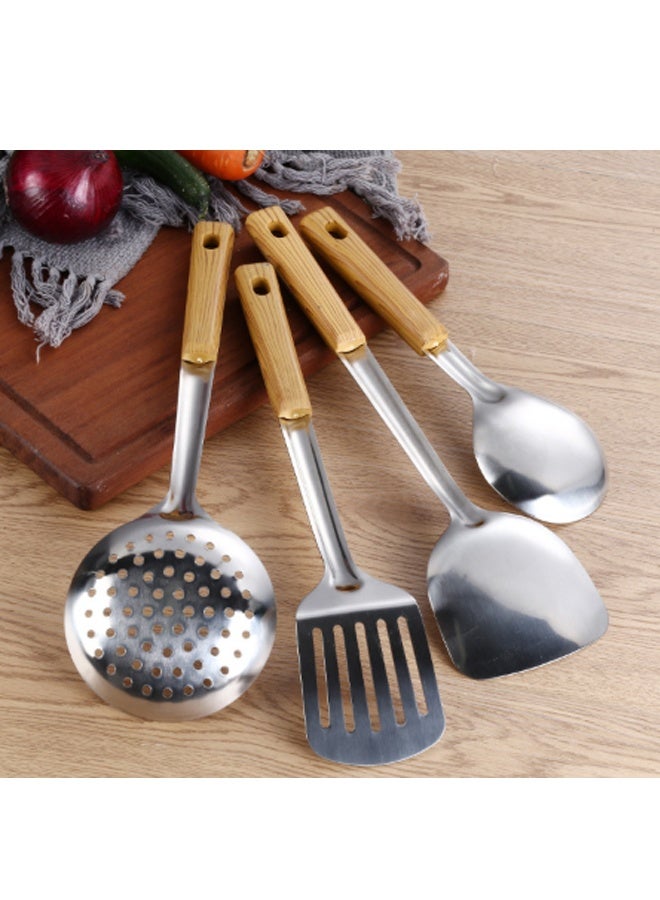 5-Piece Stainless Steel Wok Tools Spatula Cooking Utensils Set -Wok Tools Professional Set, Wooden Handle (Spoon, Spatula, Rice Spoon, Strainer, Frying Spatula) - Image 3