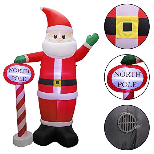 MorTime 8 FT Christmas Inflatable Santa Claus with Guidepost, Blow up Lighted Giant Wave Santa Claus North Pole with LED Lights Yard Decoration Party Display for Xmas Outdoor Decorations - Image 2