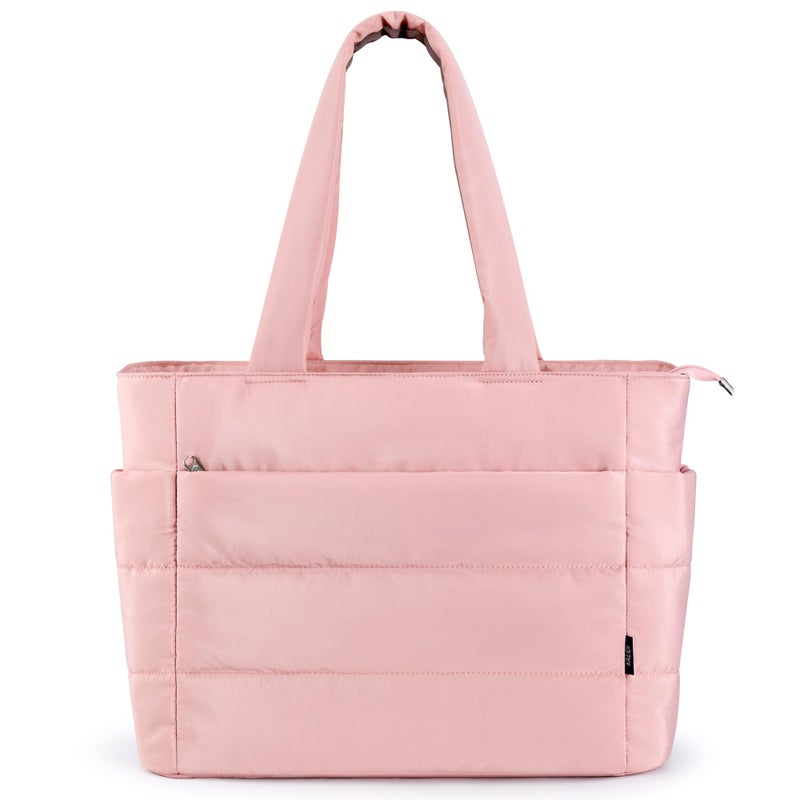 KALIDI Quilted Tote Bag, Carryall Puffer Shoulder Bag Padded Travel Large Anti Splash Zipper Casual Work Gym Women, Light Pink - Image 1