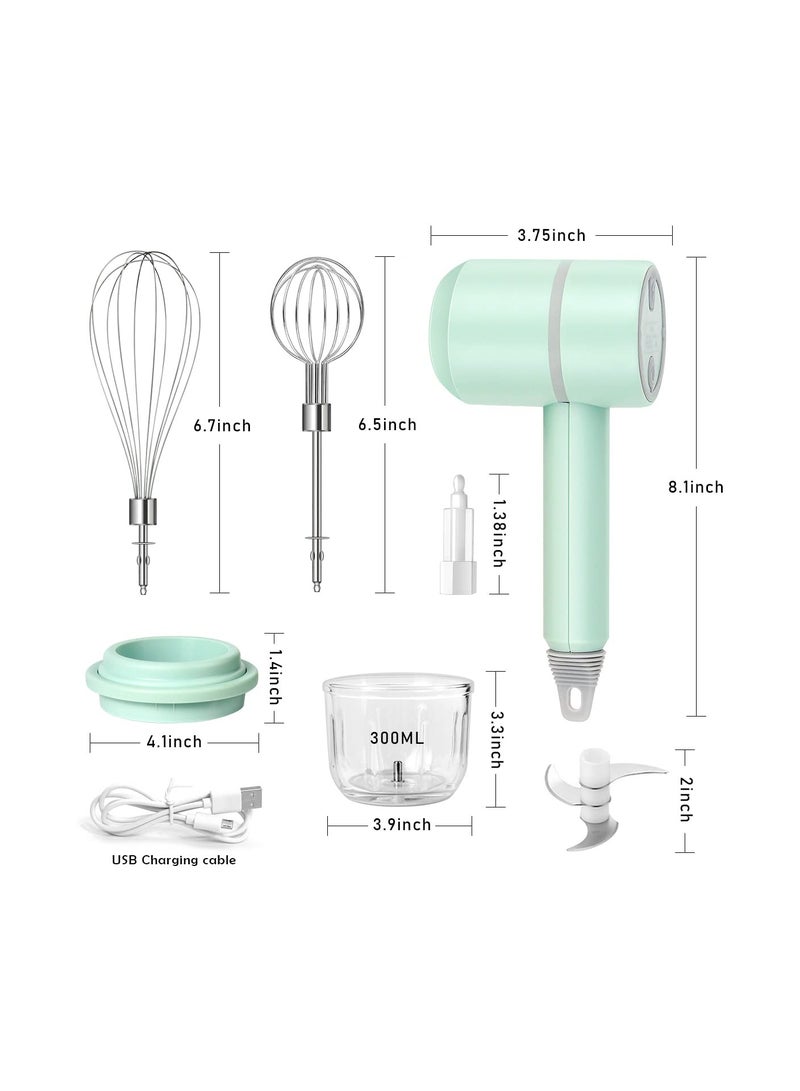 SOLARAE Electric Garlic Chopper & 3-in-1 Rechargeable Egg Beater Food Processor with 300ML Glass Container, Cordless Blender for Cooking, Baking, Pureeing Baby Food, Smoothies, and Sauces (Green) - Image 4