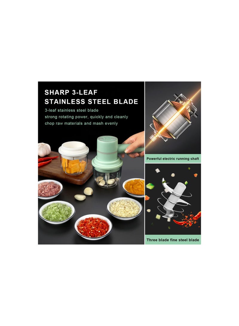 SOLARAE Electric Garlic Chopper & 3-in-1 Rechargeable Egg Beater Food Processor with 300ML Glass Container, Cordless Blender for Cooking, Baking, Pureeing Baby Food, Smoothies, and Sauces (Green) - Image 3