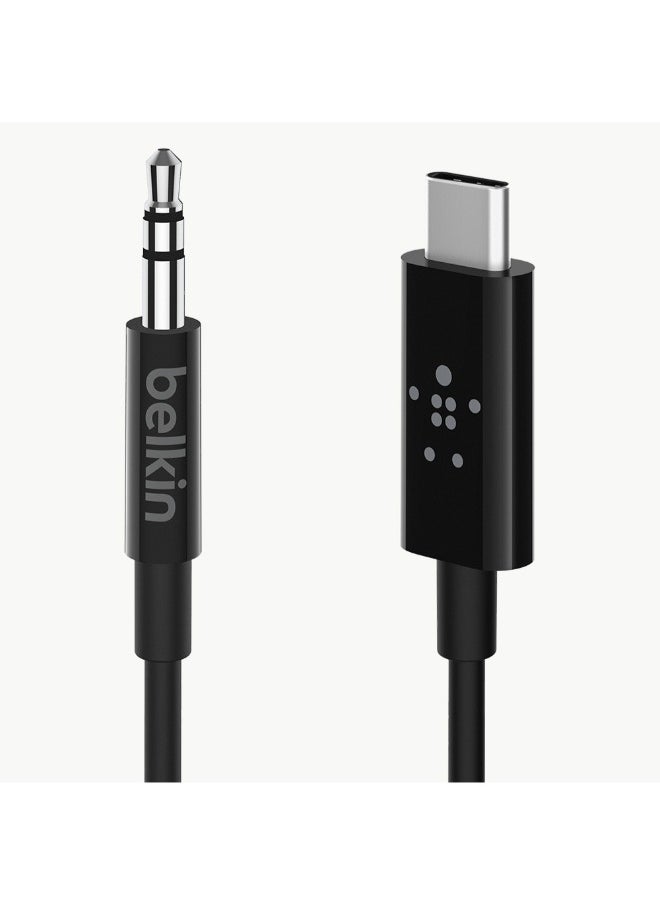 belkin كابل RockStar USB-C إلى Aux مقاس 3.5 مم | كابل صوت بطول 3 أقدام، غلاف من البولي فينيل كلوريد مع رؤوس من الألومنيوم، شديد التحمل، لهاتف iPhone 15، وSamsung Galaxy S23، وZ Fold، وiPad، وMacBook، وPixel، والمزيد - أسود  - Image 2