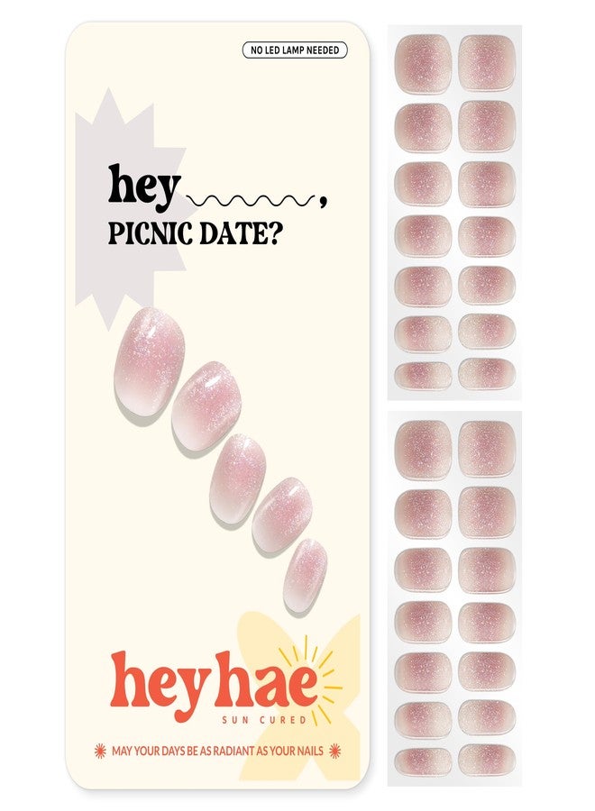 Heyhae Semi Cured Gel Nail Strips | Sun-Cured No LED Lamp Needed Easy Apply & Remove | Includes 28 strips, 1 Prep Pad, 1 Nail File & 1 Wooden Stick - Hey, Picnic Date? - Image 1
