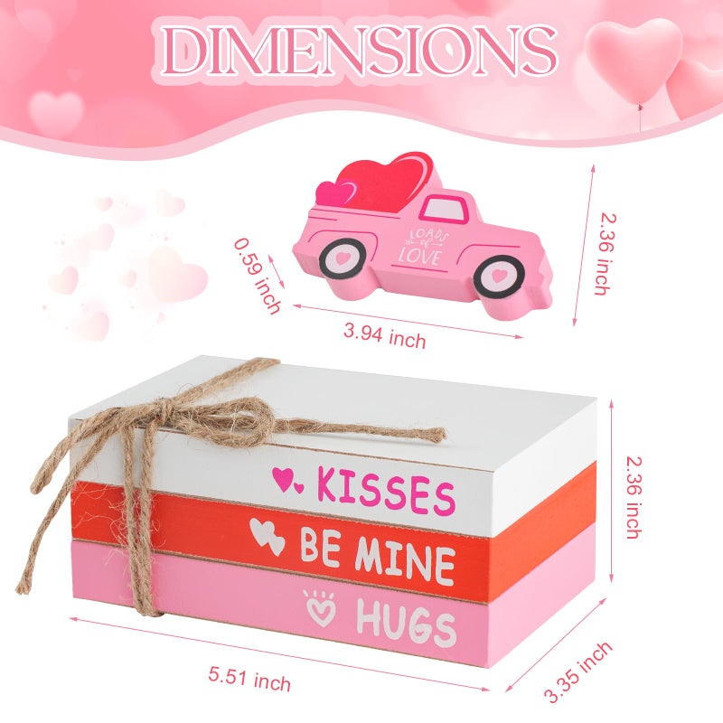 SYNCVIBE Valentines Day Decorations, Valentine's Day Tiered Tray Table Shelf Decor for Home Office, Decorative Ornaments Set Wood Book Stack Valentine Truck Bundle - Image 3