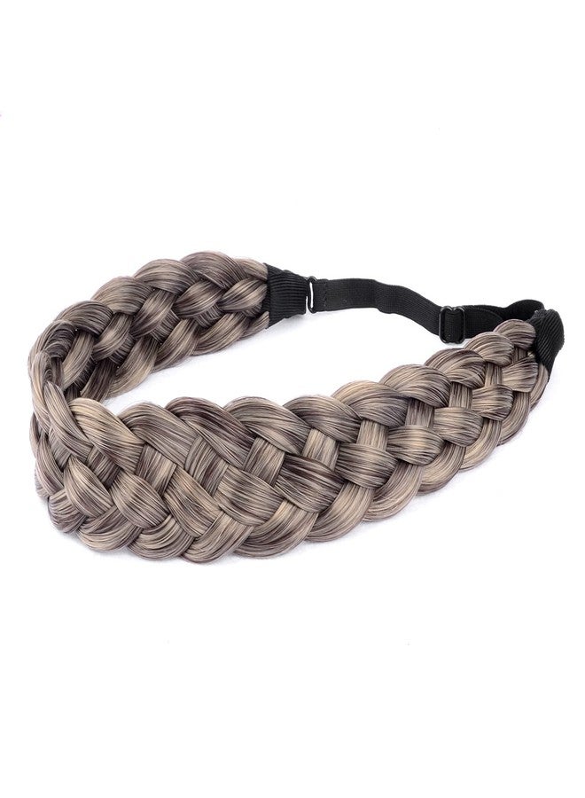 BOBIYA Synthetic Hair Braided Headband - Classic Chunky Wide Plaited Braids Elastic Stretch Braid for Women & Girls (Gray Brown) - Image 2