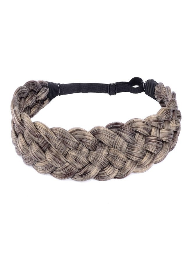 BOBIYA Synthetic Hair Braided Headband - Classic Chunky Wide Plaited Braids Elastic Stretch Braid for Women & Girls (Gray Brown) - Image 1