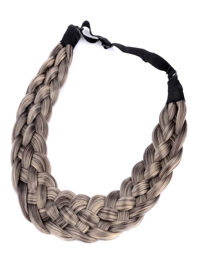 BOBIYA Synthetic Hair Braided Headband - Classic Chunky Wide Plaited Braids Elastic Stretch Braid for Women & Girls (Gray Brown) - Image 4