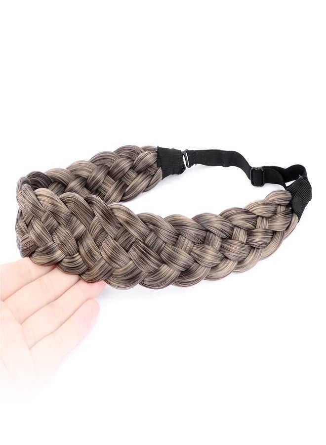 BOBIYA Synthetic Hair Braided Headband - Classic Chunky Wide Plaited Braids Elastic Stretch Braid for Women & Girls (Gray Brown) - Image 3