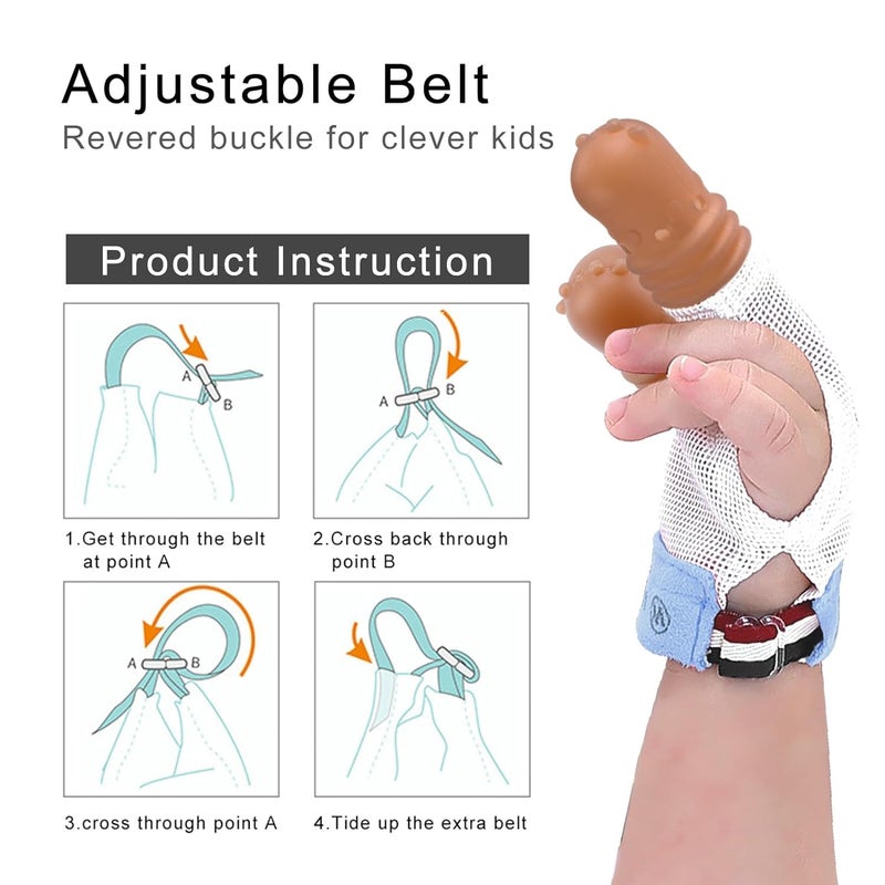 Elfzone Thumb Sucking Stop for Kids - 1-2 Years Old - Silicone Finger Guard for Thumb Sucking with Breathable Mesh Adjustable Thumb Sucking Treatment Kit for 12 Months (Blue, Small) - Image 2