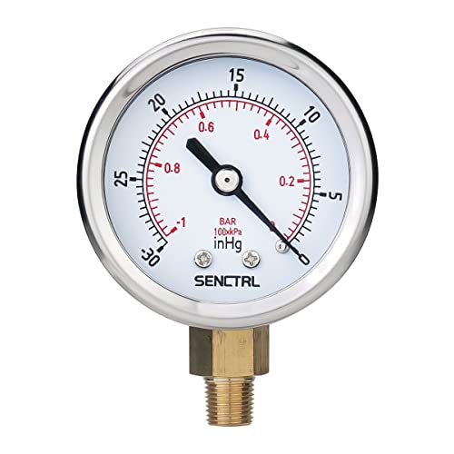 SENCTRL 30inHg Vacuum Pressure Gauge, 2" Dial, 1/8 NPT Lower Mount, Waterproof, Stainless Steel Case, for Tube Tester, HVAC, Pneumatic Air Compressor, Hand Pump, Valve Test - Image 1