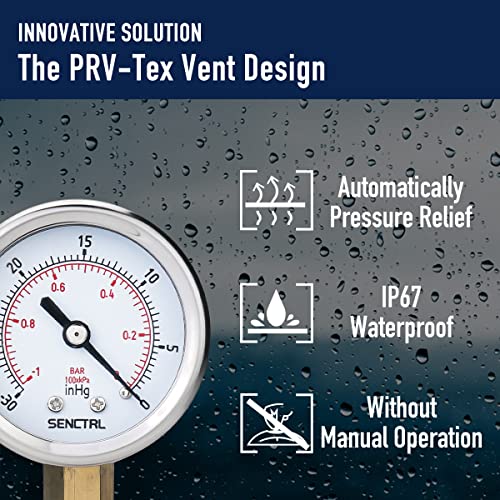 SENCTRL 30inHg Vacuum Pressure Gauge, 2" Dial, 1/8 NPT Lower Mount, Waterproof, Stainless Steel Case, for Tube Tester, HVAC, Pneumatic Air Compressor, Hand Pump, Valve Test - Image 5