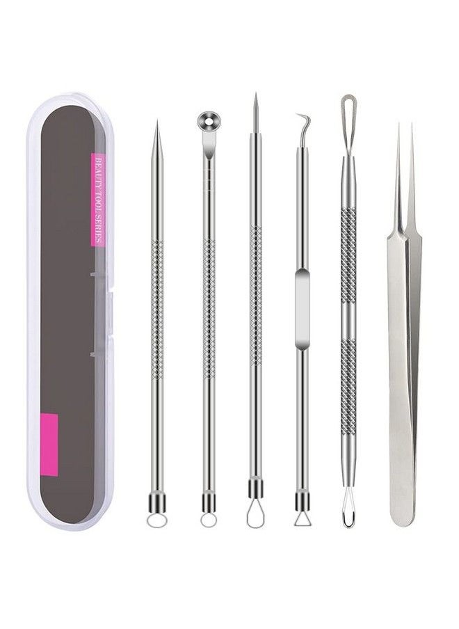 BLAAROOM - Pimple Popper Tool Kit 6 Pcs Blackhead Remover Acne Needle Tools Set Removing Treatment Comedone Whitehead Popping Zit For Nose Face Skin Blemish Extractor Tool Silver - Image 1