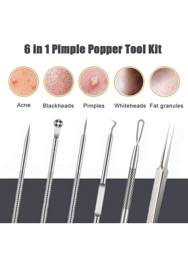 BLAAROOM - Pimple Popper Tool Kit 6 Pcs Blackhead Remover Acne Needle Tools Set Removing Treatment Comedone Whitehead Popping Zit For Nose Face Skin Blemish Extractor Tool Silver - Image 1