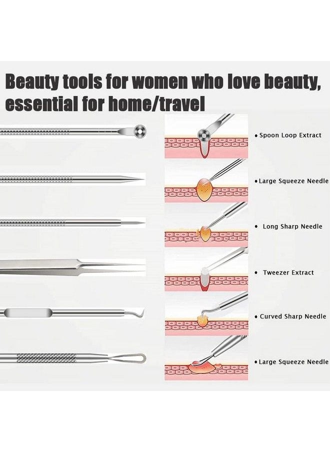 BLAAROOM - Pimple Popper Tool Kit 6 Pcs Blackhead Remover Acne Needle Tools Set Removing Treatment Comedone Whitehead Popping Zit For Nose Face Skin Blemish Extractor Tool Silver - Image 1