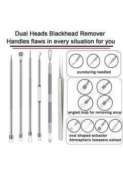 BLAAROOM Pimple Popper Tool Kit 6 Pcs Blackhead Remover Acne Needle Tools Set Removing Treatment Comedone Whitehead Popping Zit For Nose Face Skin Blemish Extractor Tool Silver  - Image 3