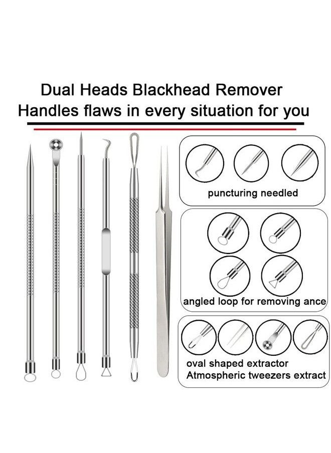 BLAAROOM - Pimple Popper Tool Kit 6 Pcs Blackhead Remover Acne Needle Tools Set Removing Treatment Comedone Whitehead Popping Zit For Nose Face Skin Blemish Extractor Tool Silver - Image 1