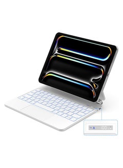 Magic Arabic and English Keyboard for iPad Pro 11 Inch (M4) 2024, Keyboard Case for iPad Pro 11 M4, Wireless Keyboard with Magic Stand, Multi-Touch Trackpad, Backlit Keys White
