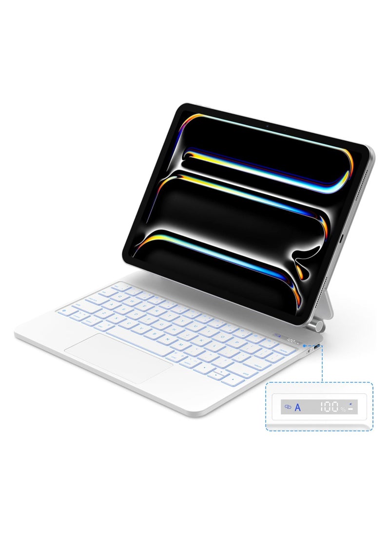 T I G O - Magic Arabic and English Keyboard for iPad Pro 11 Inch (M4) 2024, Keyboard Case for iPad Pro 11 M4, Wireless Keyboard with Magic Stand, Multi-Touch Trackpad, Backlit Keys White - Image 1