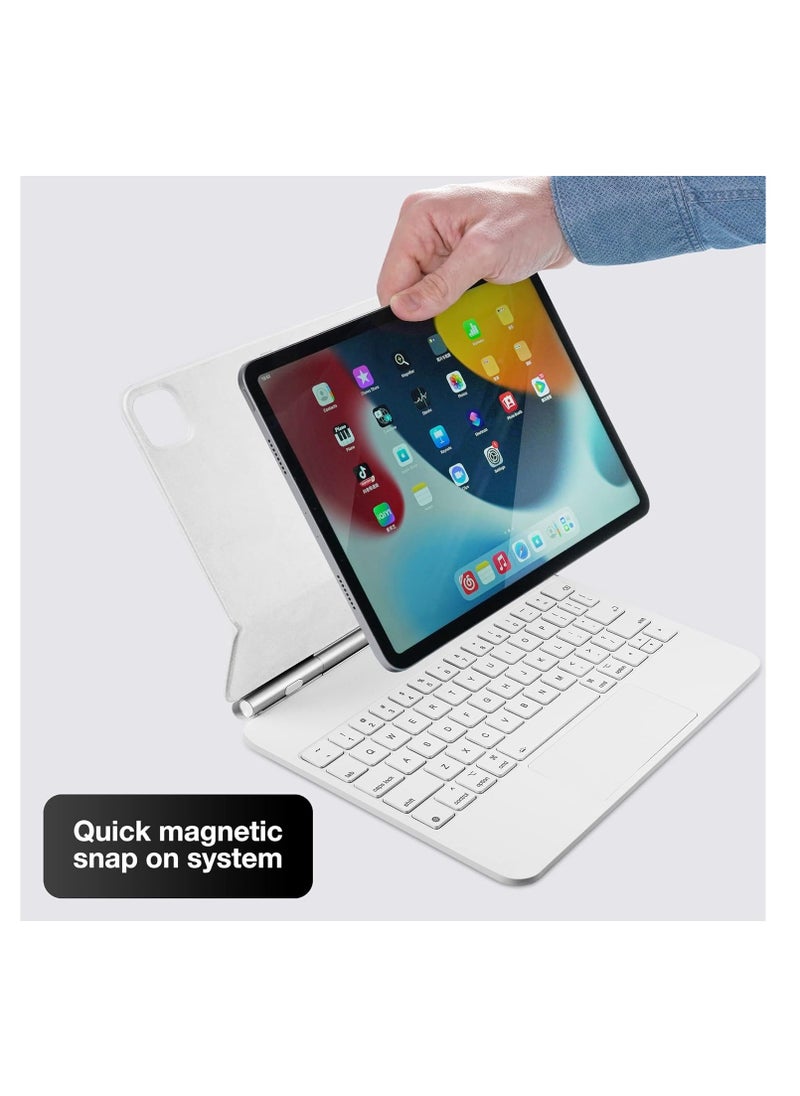 T I G O - Magic Arabic and English Keyboard for iPad Pro 11 Inch (M4) 2024, Keyboard Case for iPad Pro 11 M4, Wireless Keyboard with Magic Stand, Multi-Touch Trackpad, Backlit Keys White - Image 1
