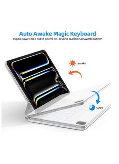 T I G O Magic Arabic and English Keyboard for iPad Pro 11 Inch (M4) 2024, Keyboard Case for iPad Pro 11 M4, Wireless Keyboard with Magic Stand, Multi-Touch Trackpad, Backlit Keys White  - Image 4