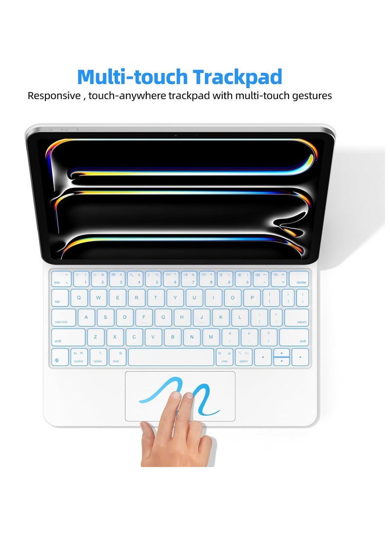 T I G O - Magic Arabic and English Keyboard for iPad Pro 11 Inch (M4) 2024, Keyboard Case for iPad Pro 11 M4, Wireless Keyboard with Magic Stand, Multi-Touch Trackpad, Backlit Keys White - Image 1