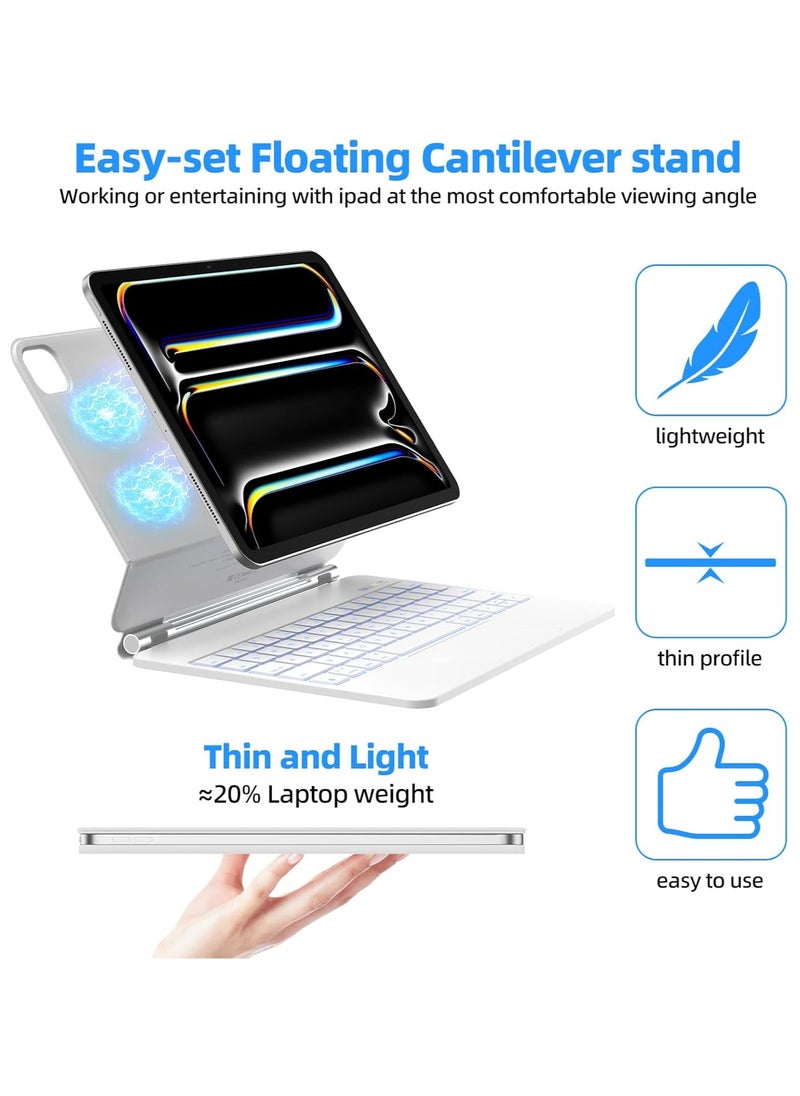 T I G O - Magic Arabic and English Keyboard for iPad Pro 11 Inch (M4) 2024, Keyboard Case for iPad Pro 11 M4, Wireless Keyboard with Magic Stand, Multi-Touch Trackpad, Backlit Keys White - Image 1